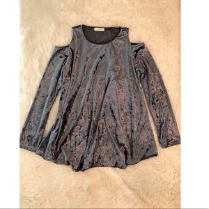 Gray velvet cold shoulder top